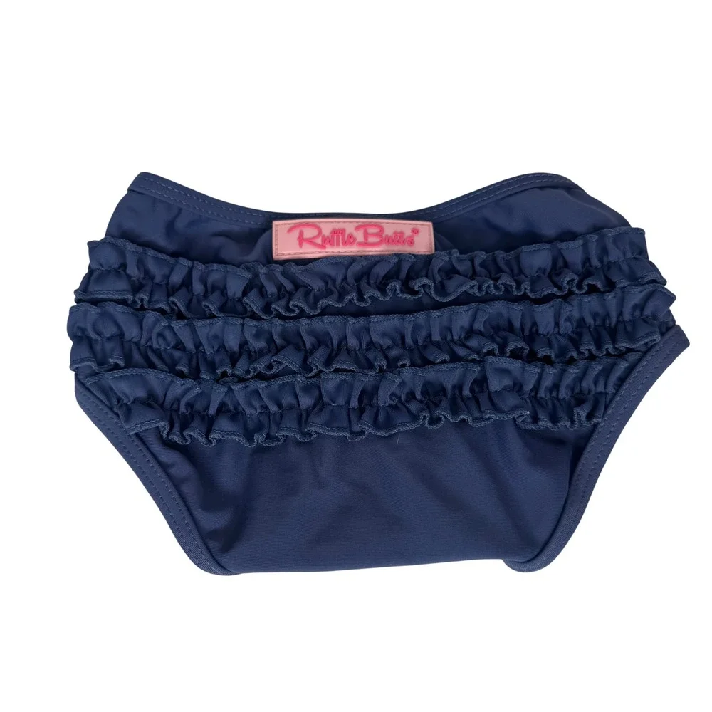 RuffleButts Navy Blue Ruffled Swim Bottoms Baby Girl 12-18M Triple Tier Ruffle